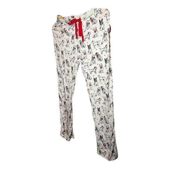 Cynthia Rowley Sleepwear Pajama Pants Cream Dog Print Red Heart Valentine XS - Picture 3 of 6